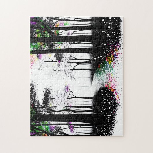Zwart-wit en Abstract Kleurrijk Bospad Legpuzzel (Verticaal)