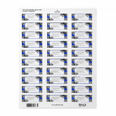 Zwart, wit en blauw bloemdamast etiket (Full Sheet)