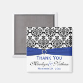 Zwart, wit en blauw damasten huwelijksgunst magnee magneet (Voorkant / Achterkant)