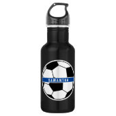 Zwart wit en blauw Football Sportmonogram Waterfles (Voorkant)