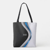 Zwart Wit en Blauw Moderne Curven met Monogram Draagtas (Achterkant)
