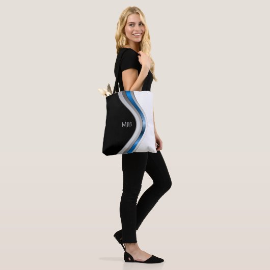 Zwart Wit en Blauw Moderne Curven met Monogram Draagtas (Op model)