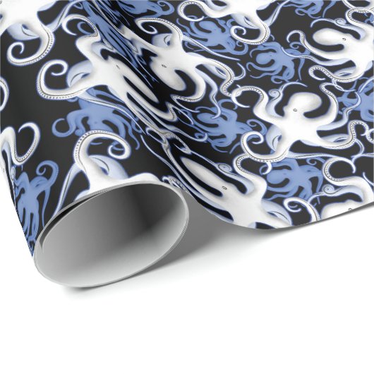 Zwart, wit en blauw Octopus naadloos patroon Cadeaupapier (Rol Hoek)