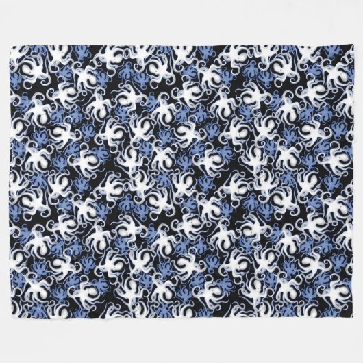 Zwart, wit en blauw Octopus naadloos patroon Fleece Deken (Voorkant (Horizontaal))