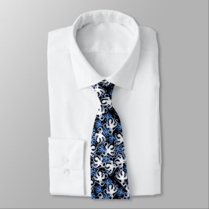 Zwart, wit en blauw Octopus naadloos patroon Stropdas