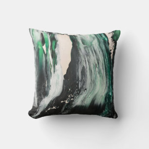 Zwart, wit en blauwgroen abstract schilderen kussen