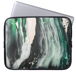Zwart, wit en blauwgroen abstract schilderen laptop sleeve