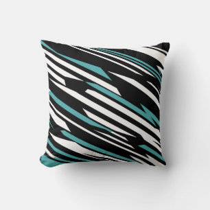 Zwart, Wit, en Blauwgroen Lineair Abstract Patroon Kussen