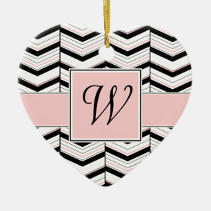 Zwart Wit en Blush Chevron Ornament