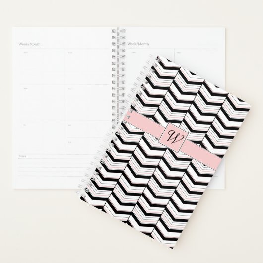 Zwart Wit en Blush Chevron Planner (Display)