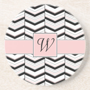 Zwart Wit en Blush Chevron Sandstone Onderzetter
