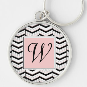 Zwart Wit en Blush Chevron Sleutelhanger