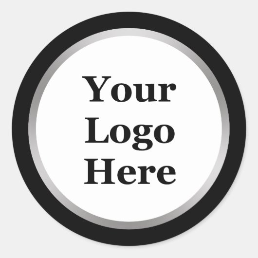 Zwart, Wit en Faux Silver Uw Logo Hier Ronde Sticker (Voorkant)