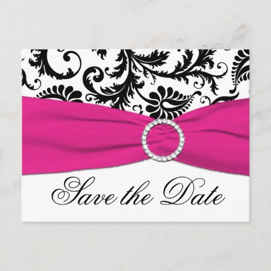 Zwart, Wit en Fuchsia Save the Date Briefkaart (Voorkant)