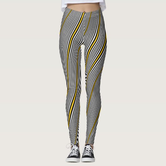 Zwart, wit en geel golvend leggings (Voorkant)