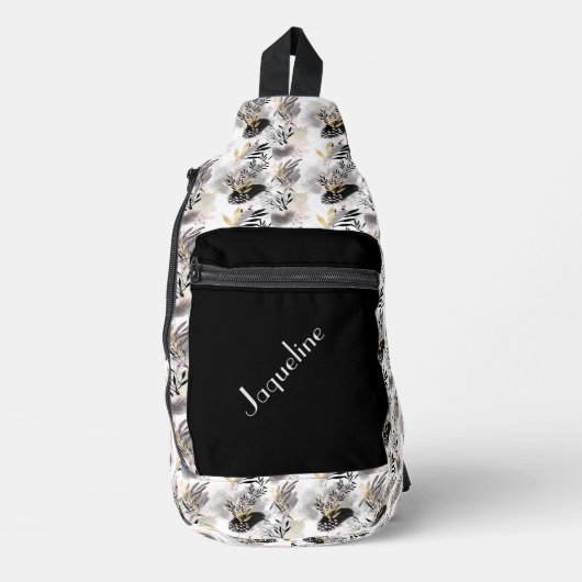 Zwart, Wit en Goud Abstract Patroon Sling Bag (Voorkant)