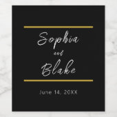 Zwart, wit en goud bruid & bruidegom bruiloft wijn etiket (Enkel label)