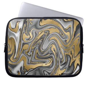 Zwart, wit en goud gemarmerde olievlek laptop sleeve