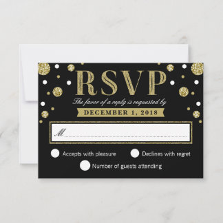 Zwart Wit en Goud Glitter Confetti RSVP-kaart RSVP Kaartje