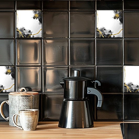 Zwart Wit en Goud Glitter Tegeltje