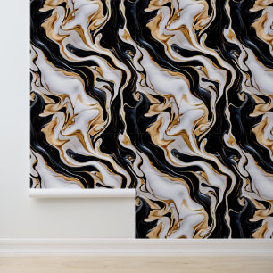 Zwart, wit en goud marmer behang