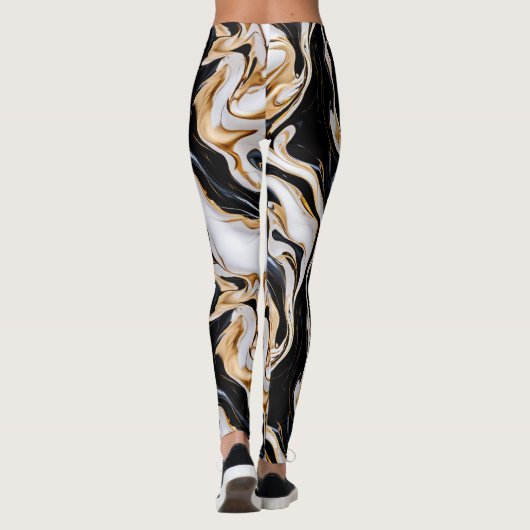 Zwart, wit en goud marmeren effect AI Leggings (Achterkant)