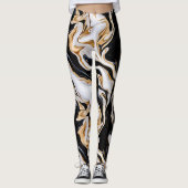 Zwart, wit en goud marmeren effect AI Leggings (Voorkant)