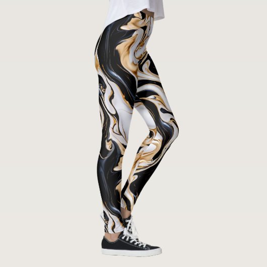 Zwart, wit en goud marmeren effect AI Leggings (Rechts)