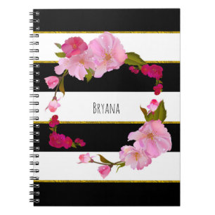 Zwart Wit en Goud Modern Bloemendesign Chic Glam Notitieboek