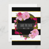 Zwart Wit en Goud Modern Bloemendesign Opslagkaart Aankondigingskaart (Voorkant / Achterkant)