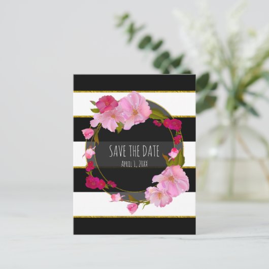 Zwart Wit en Goud Modern Bloemendesign Opslagkaart Aankondigingskaart (Staand voorkant)