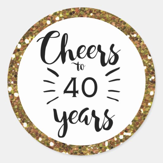 Zwart Wit en Goud Proost tot 40 jaar Ronde Sticker (Voorkant)