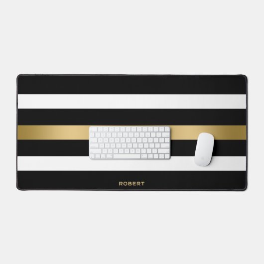 Zwart, wit en goud strepen monogram bureaumat (Keyboard & Muis)