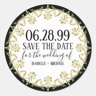 Zwart, Wit en GoudElegant Sla de datum op Ronde Sticker