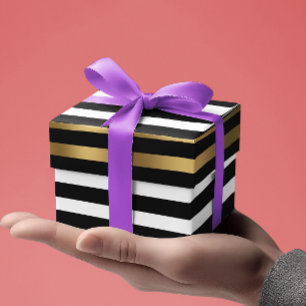 Zwart, wit en gouden strepen cadeaupapier