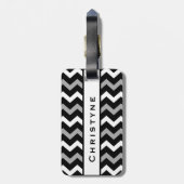 Zwart wit en grijs Chevron Print Patroon Bagagelabel (Achterkant verticaal)