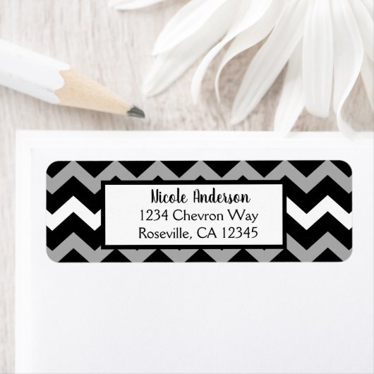 Zwart wit en grijs Chevron Print Patroon Etiket (Insitu)