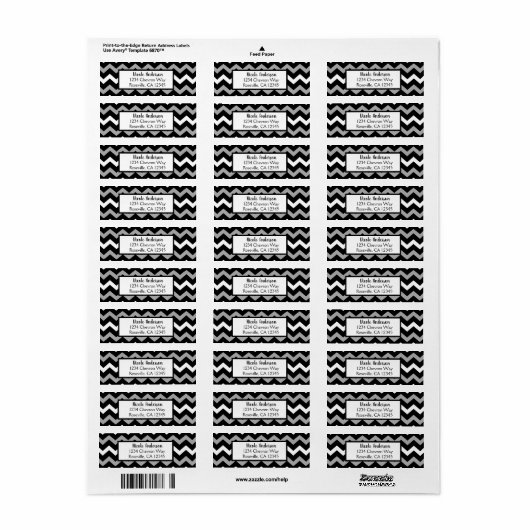 Zwart wit en grijs Chevron Print Patroon Etiket (Full Sheet)