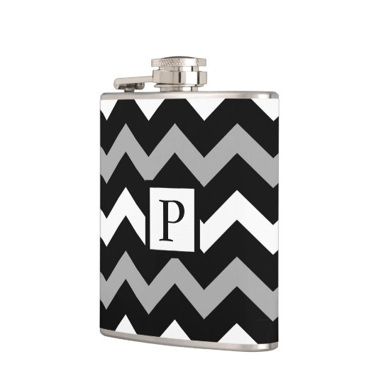 Zwart wit en grijs Chevron Print Patroon Heupfles (Links)