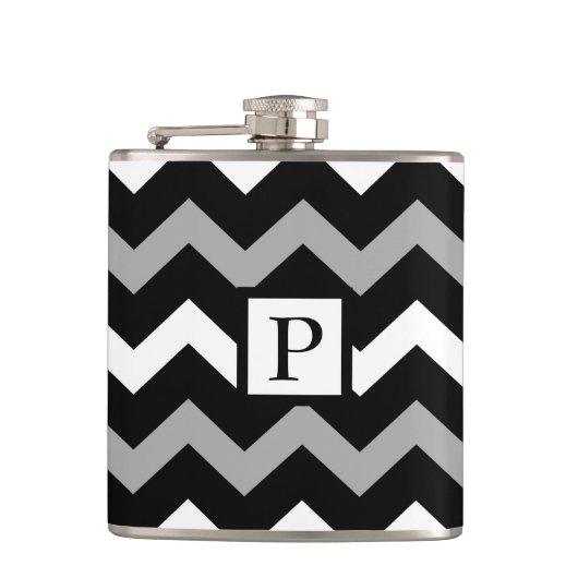 Zwart wit en grijs Chevron Print Patroon Heupfles (Voorkant)