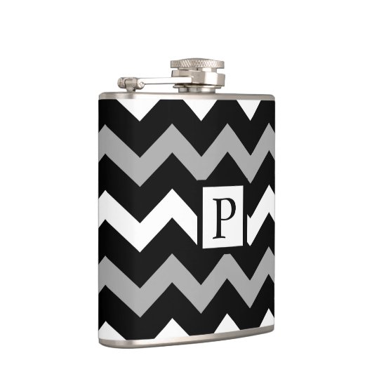 Zwart wit en grijs Chevron Print Patroon Heupfles (Rechts)