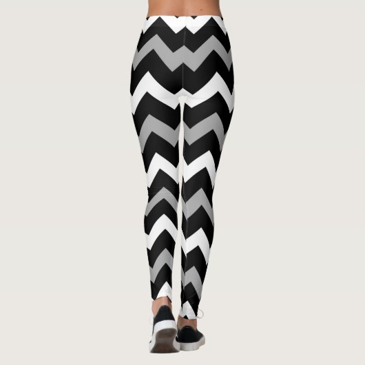 Zwart wit en grijs Chevron Print Patroon Leggings (Achterkant)