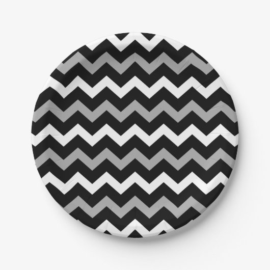 Zwart wit en grijs Chevron Print Patroon Papieren Bordje (Voorkant)