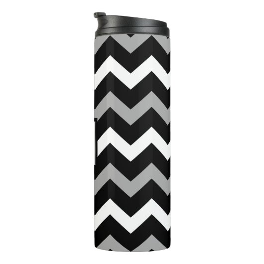 Zwart wit en grijs Chevron Print Patroon Thermosbeker (Geroteerd rechts)