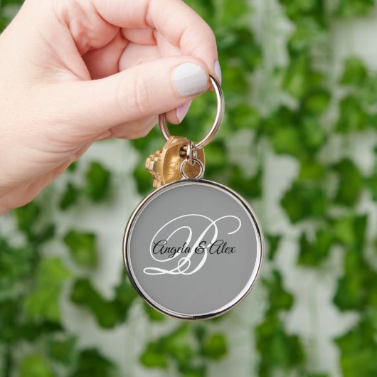 Zwart wit en grijs Fancy Script-monogram Sleutelhanger (Hand)