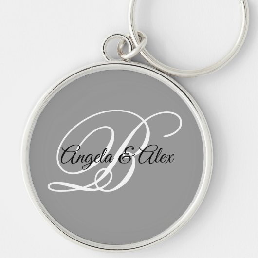 Zwart wit en grijs Fancy Script-monogram Sleutelhanger (Voorkant)