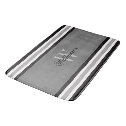 Zwart wit en grijs gestreept monogrammen badmat (Gekanteld)