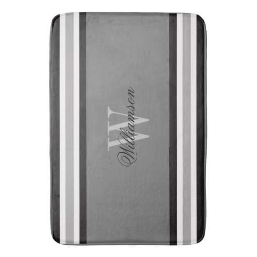 Zwart wit en grijs gestreept monogrammen badmat (Voorkant Verticaal)