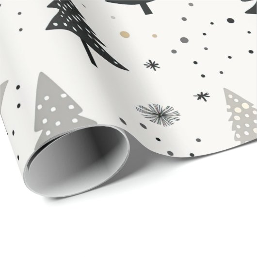 Zwart, wit en grijs kerstboom patroon cadeaupapier (Rol Hoek)