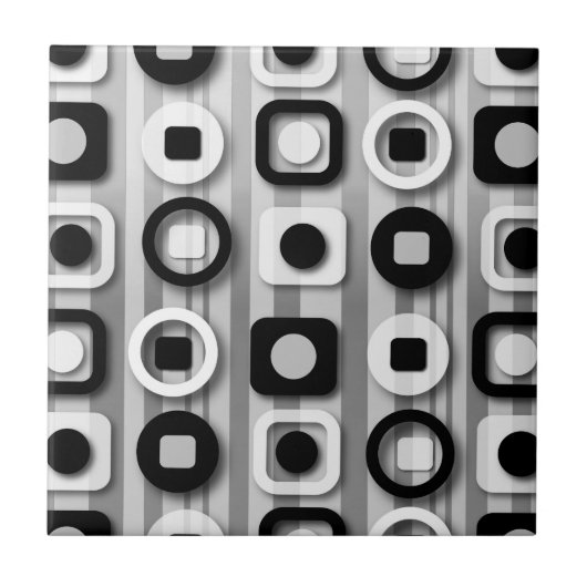 Zwart wit en grijs modern patroon tegeltje (Voorkant)